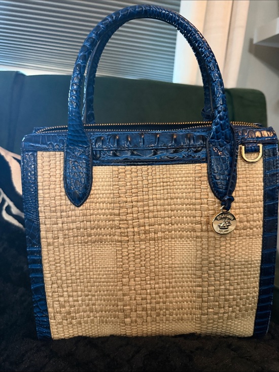 Brahmin Handbags - Brahmin Blue Trim Woven Satchel